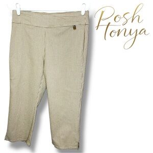 Tommy Hilfiger High Waist Gingham Capri Pants Tan Khaki Size 10 Coastal Preppy